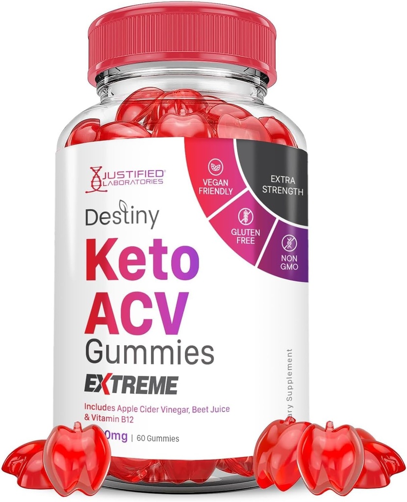 Laboratoires justifiés Destiny Keto ACV Gummies Extreme 2000MG Destiny Keto Gummies Formule avancée vinaigre de cidre de pomme avec jus de betterave grenade poudre B12 végétalien non OGM 60 Gummys
