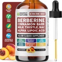 Supplément berbère, Thistle de lait, Ceylan cannelle, acide alpha lipoïque, supplément NAC gouttes liquides - Vegan, 4X Absorption par rapport aux capsules - Berbère pour le soutien du foie et le bien-être holistique (Peach, 60mL)