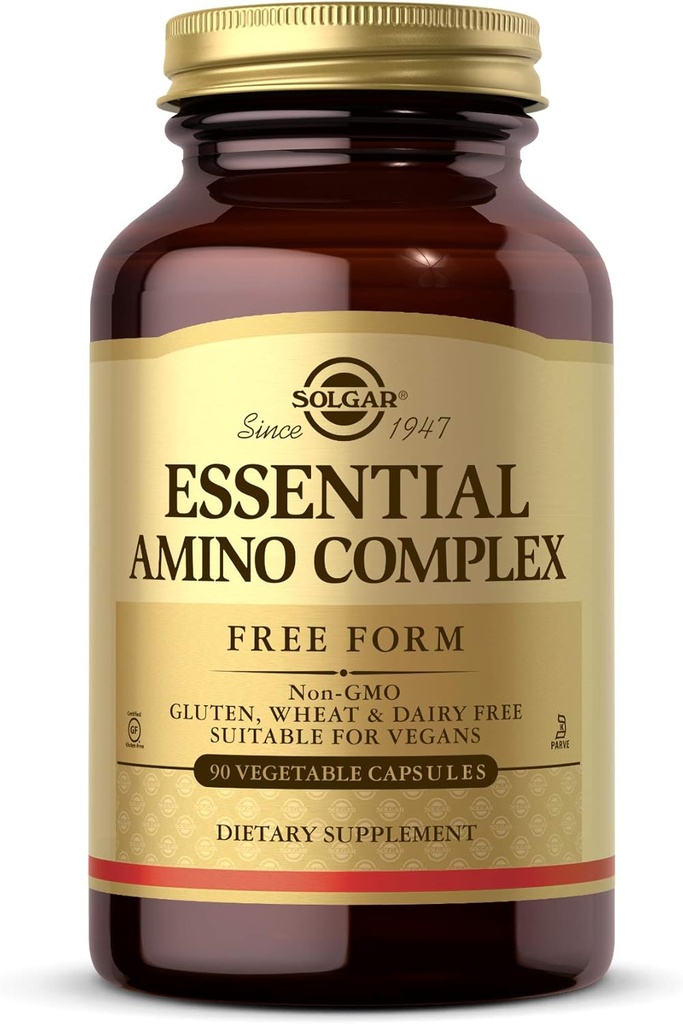 Solgar Essential Amino Complex, 90 capsules végétales - Forme libre Acides aminés essentiels - Non-OGM, végétalien, sans gluten, sans produits laitiers, casher - 90 portions