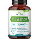 Zazzee libération retardée Serrapeptase, 120,000 SPU par capsule, 120 capsules véganes, 4 mois d'approvisionnement, force supplémentaire, potent et enzymes systémiques concentrés, 100% végétarien, tout naturel et non-OGM