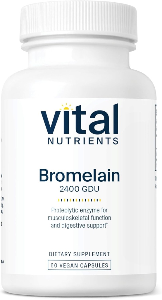 Nutriments vitaux Bromelain 2400 GDU , supplément de bromelain végétalien pour soutenir la digestion des protéines* , enzymatique digestive de l'ananas Gluten, laiterie, sans soja 60 capsules