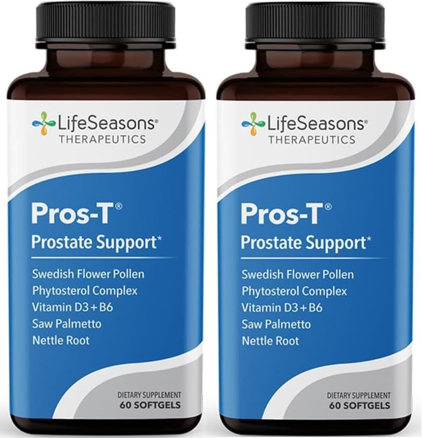Pros-T - Supplément de soutien de la prostate - Saw Palmetto, Phytostérol, Zinc, Bouilloire, Vitamine D-3 et B6 - Promouvoir une fonction de la prostate saine et un flux urinaire normal - Améliorer les tissus - 60 Softgels (paquet de 2)