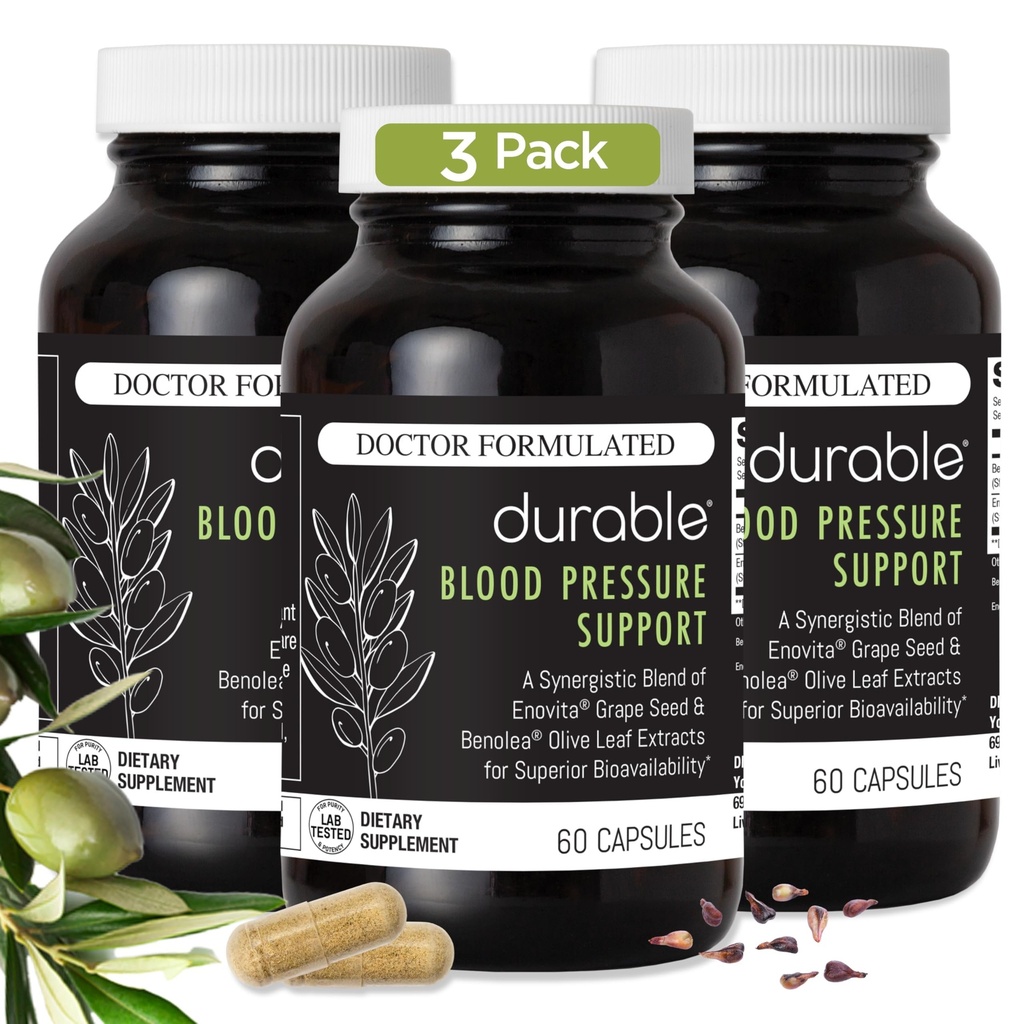 Pression artérielle durable – Benolea Olive Leaf & Enovita Graines Extrait – Circulation saine, Oxyde nitrique et soutien de l'artère – Doctor Formulé, Vegan, Non-OGM, Fabriqué aux États-Unis (180 capsules)