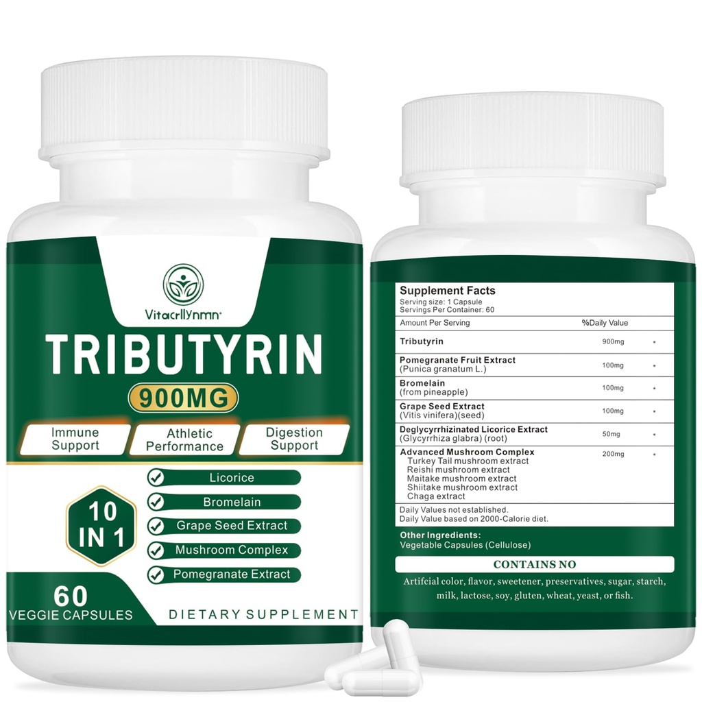 Supplément d'hommage - Précurseur de butyrate pour le soutien de la barrière de Gut, support de Gut leaky, Digestion 60 Compte