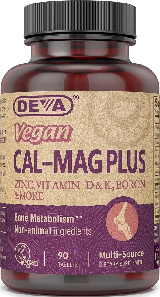 DEVA Supplément de magnésium de calcium végétalien, plus de zinc, vitamines C, D & K, Boron, 90 comprimés