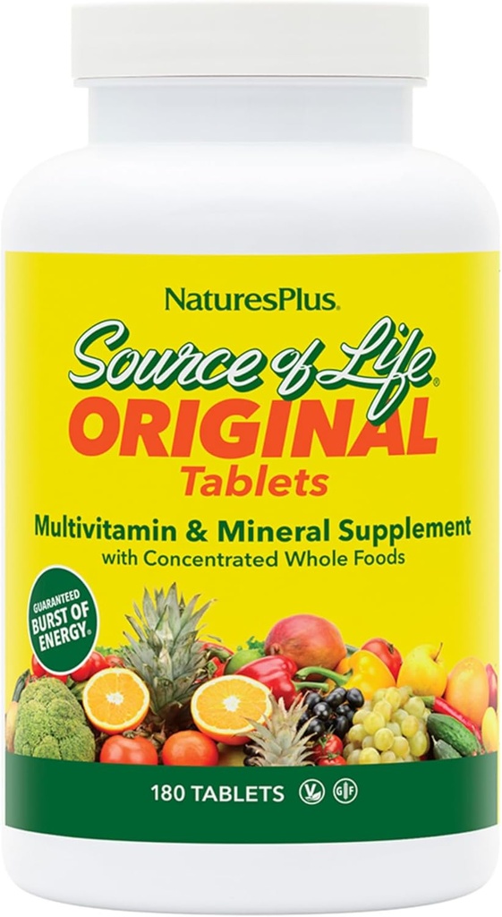 Natures Plus Source de vie - 180 comprimés - Multivitamine et supplément minéral avec des aliments entiers concentrés - Sans gluten, végétarien - 60 portions