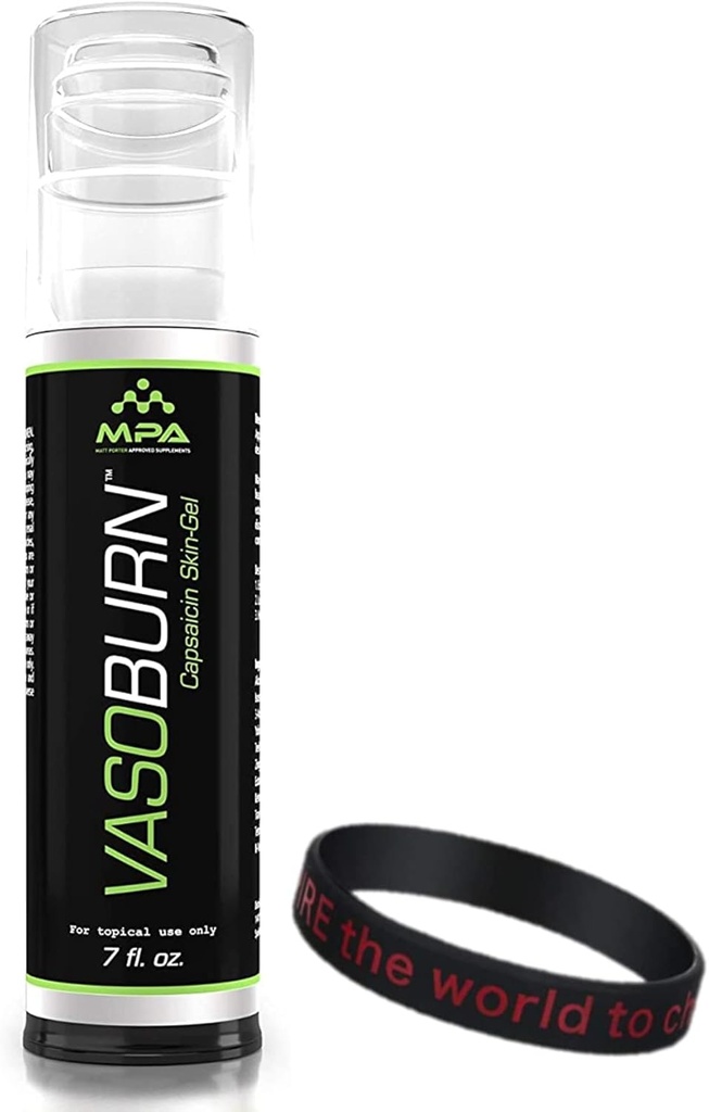 MPA Vasoburn Capsaicin Pump Bouteille, Cibles Zones Stubborn, Crème de Capsaicin, Crème de yohimbine, faisceau avec un Bracelet Motivational Wristband pour vous motiver et vous soutenir (7 oz.)