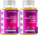 Gummées d'acide folique vitamatique 1000 mcg (1 mg) - Vitamines prénatales essentielles pour maman et bébé - Vitamine B9-120 Gummées végétaliennes (2)