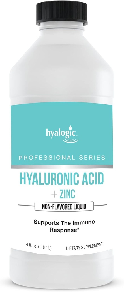 Supplément de zinc liquide Hyalogic pour le support immunitaire (4 Oz) - Support minéral quotidien amélioré avec/acide hyaluronique pour l'hydratation – liquide de zinc immunitaire pour les hommes et les femmes – sans gluten, sans cruauté