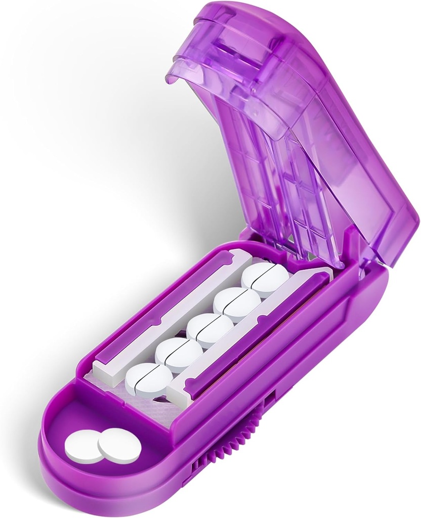 DUBSTAR Splitter Pill Cutter pour les petites et petites pilules, Multiple Pill Cutters pour les petites ou grandes pilules, Ajustable Pill Splitter avec dispositif de centrage et Blade Guard pour les comprimés multiples (Purple)