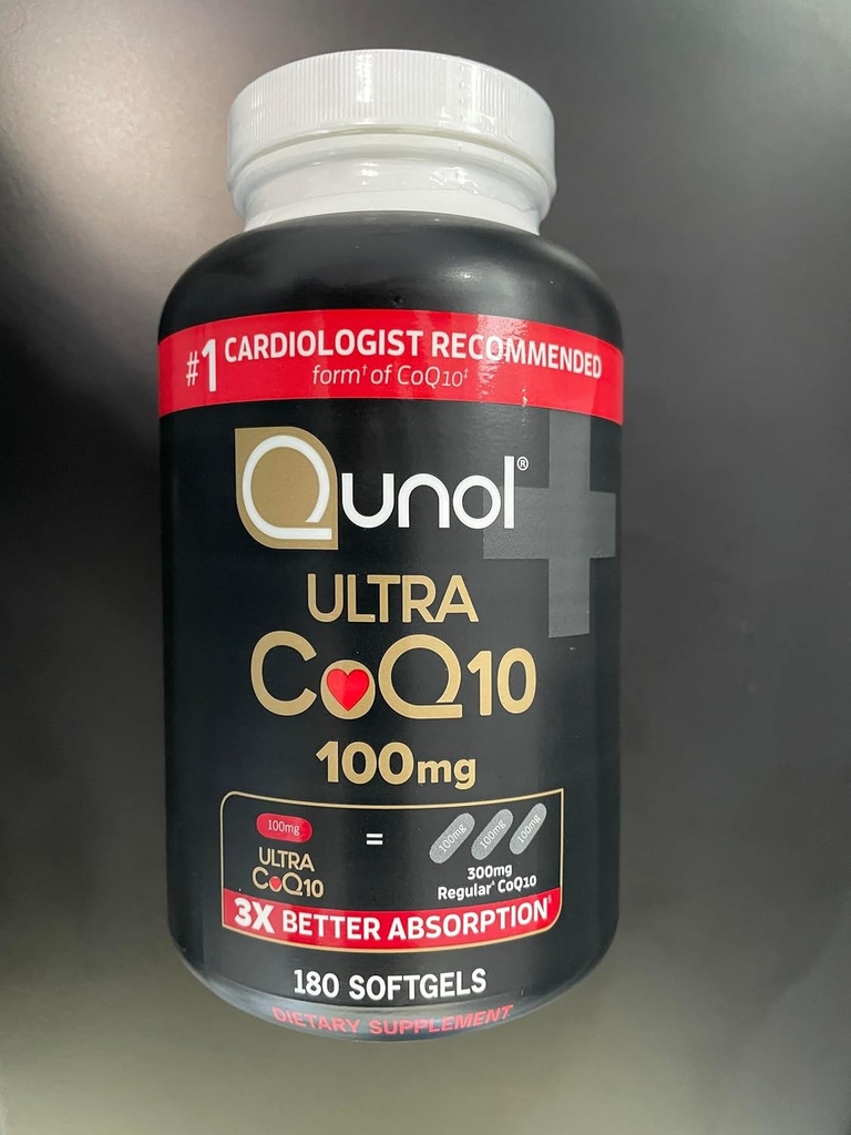 Qunol CoQ10 100mg Softgels Ultra 3X Better Absorption Coenzyme Suppléments Q10 - Supplément antioxydant pour la santé vasculaire et cardiovasculaire et la production d'énergie - 6 mois d'approvisionnement - 180 Compte