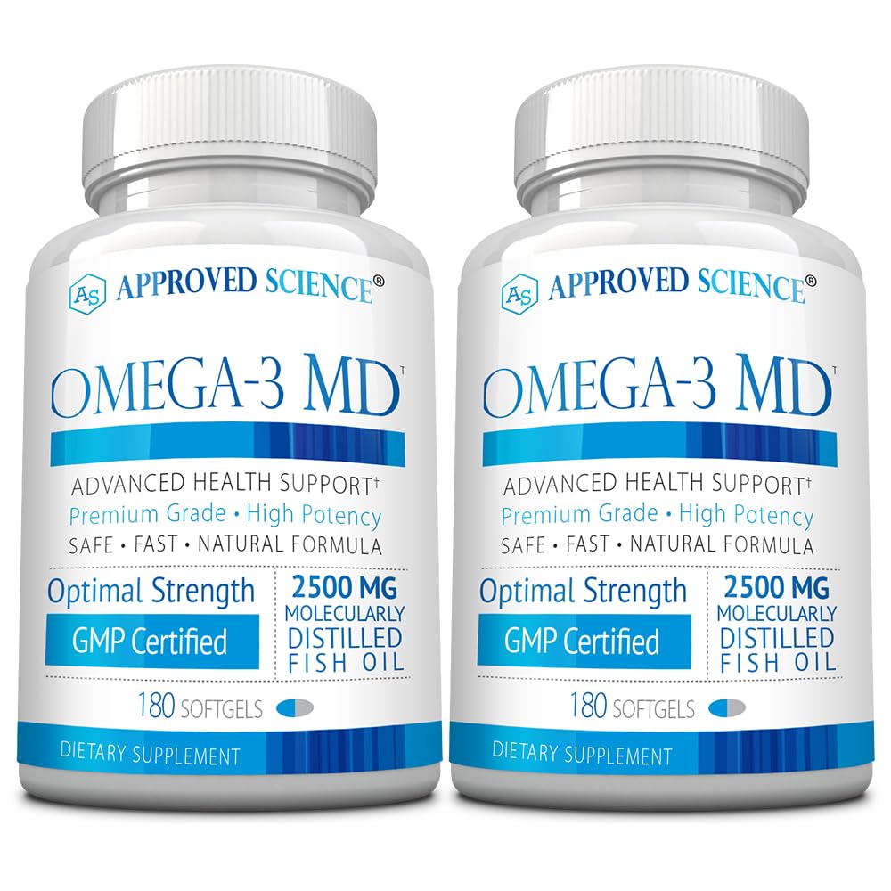 Omega-3MD - Huile de poisson EPA & DHA - Améliorer la santé cognitive - 2 bouteilles - 6 mois d'approvisionnement