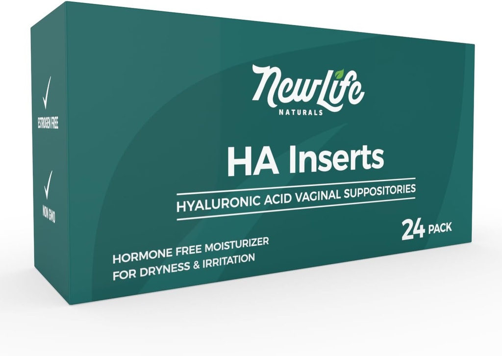 NewLife Naturals Acid Hyaluronique Suppositoires vaginales pour les femmes, Hydratant vaginal, Déshydratation Irritation Désagrément, Postpartum, Ménopause Relief & Support, 24 Inserts, 2 mois d'approvisionnement
