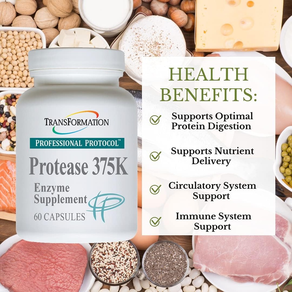 TRANSFORMATION DU GÉNÉSIS DE LA BONNE PROTECTION DE LA SANTÉ Supplément de mélange enzymatique 375K, formule à haute capacité pour l'absorption des protéines et la santé des Guts, support avancé enzym, non-OGM, 60 capsules