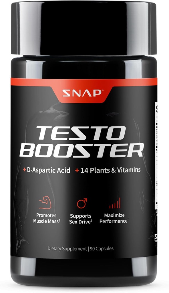 Snap Suppléments de testostérone Booster pour les hommes - favorise la croissance musculaire, Booster pour les hommes, en améliorant l'énergie naturelle, l'endurance et la force, 90 capsules (30 portions, 1 mois d'approvisionnement)