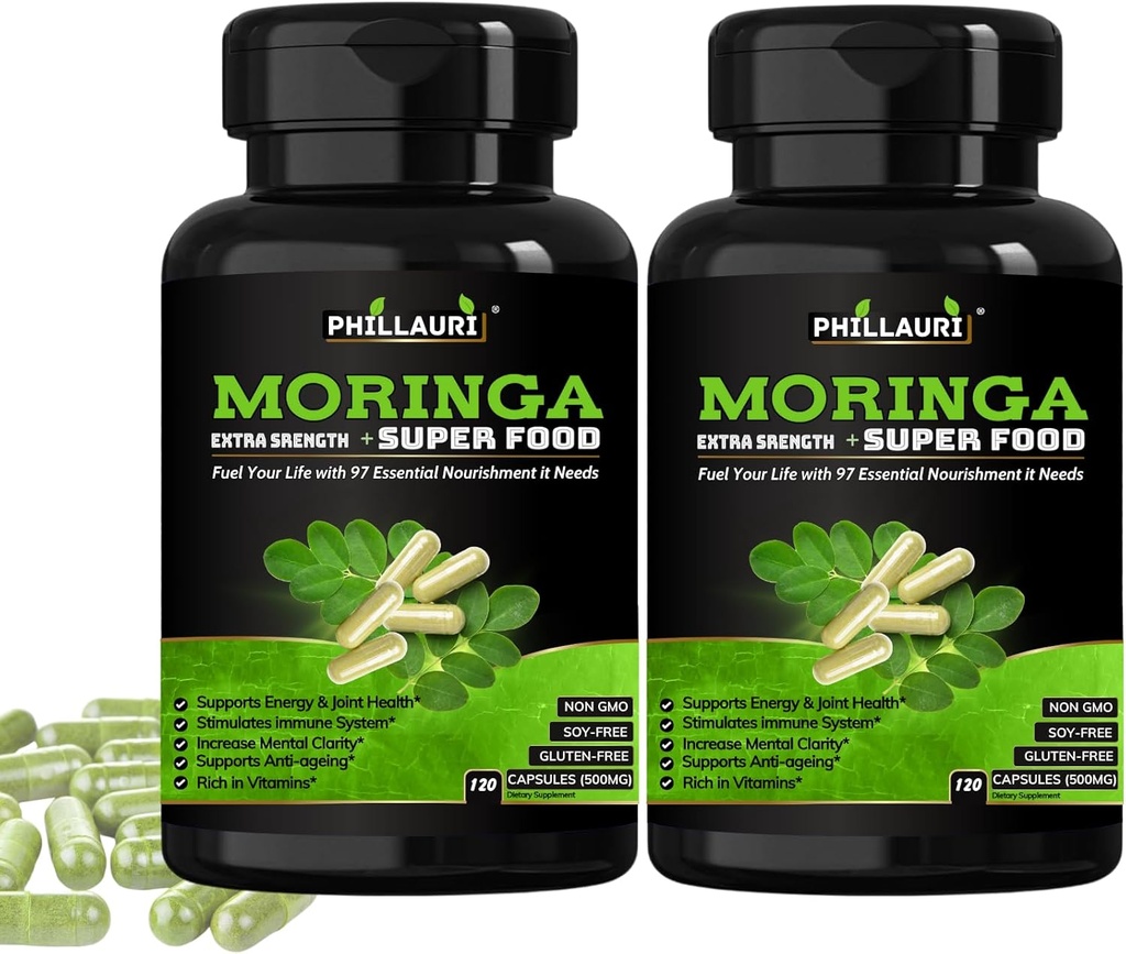 Bio Moringa Capsules de Poudres d'Himalaya Nutrient Supplément de Feuille d'Himalaya 120 Compte Moringa Capsules de Moringa Extraites de Pure Moringa Poudre 240 Compte (Pack of 2)