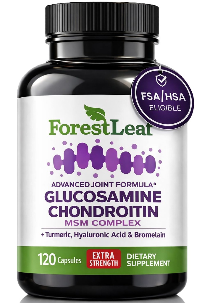 Glucosamine Chondroïtine MSM Complex Supplement - Triple Strength 1200mg Joint Support Supplément pour les femmes et les hommes avec l'acide curcuma, l'acide hyaluronique et le bromelain pour la flexibilité musculaire - 120 capsules