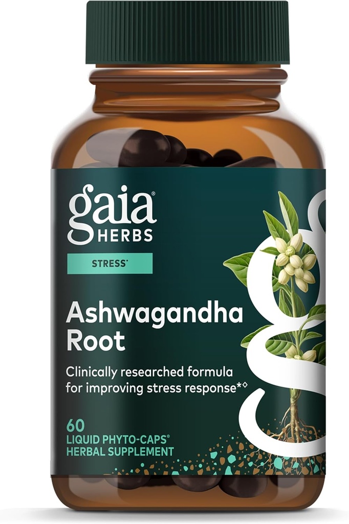 Gaia Herbs Racine d'Ashwagandha - Supplément anti-stress et soutien du sommeil - Supporte les niveaux d'énergie équilibrés et les perspectives positives* - 60 capsules de Phyto liquide végétalien (30 jours d'approvisionnement)