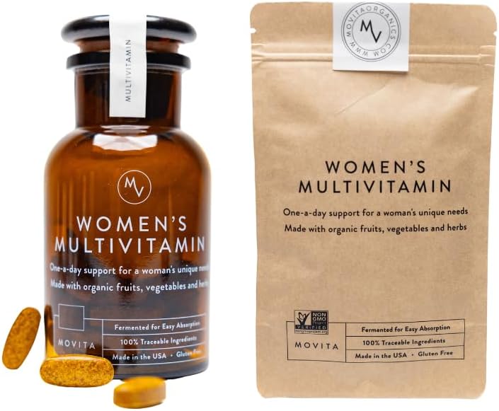 Movita Femmes - Bouteille de multivitamines et trousse quotidienne - Aliments entiers fermentés biologiques pour l'énergie, l'immunité et la vitalité améliorées - végétalien, sans gluten, sans OGM
