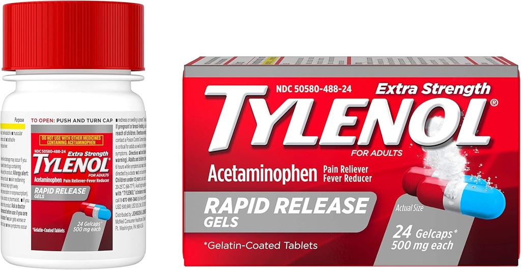 Gels de libération rapide d'acétaminophène extra-résistance Tylenol, analgésique et réducteur de fièvre, 24 ct
