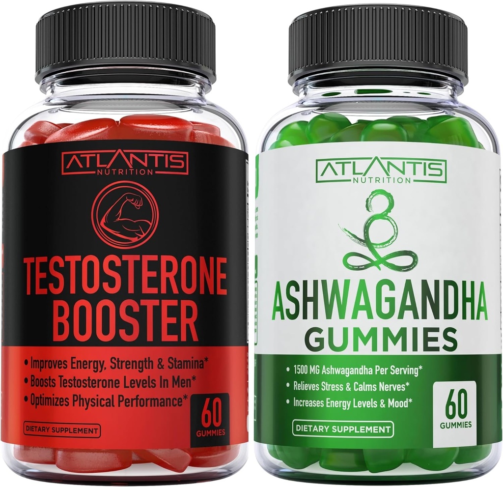 Atlantis Nutrition Testostérone Booster 2-Pack (120 Gummies) + Ashwagandha 60 Gummies