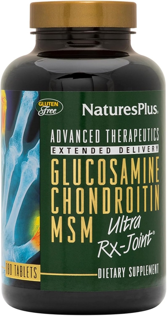 NaturesPlus Advanced Therapeutics Glucosamine/Chondroitin/MSM Ultra Rx Joint Tablets, Extended Delivery - 180 Tablets - High Potency Joint Support Supplement - Gluten-Free - 60 Servings