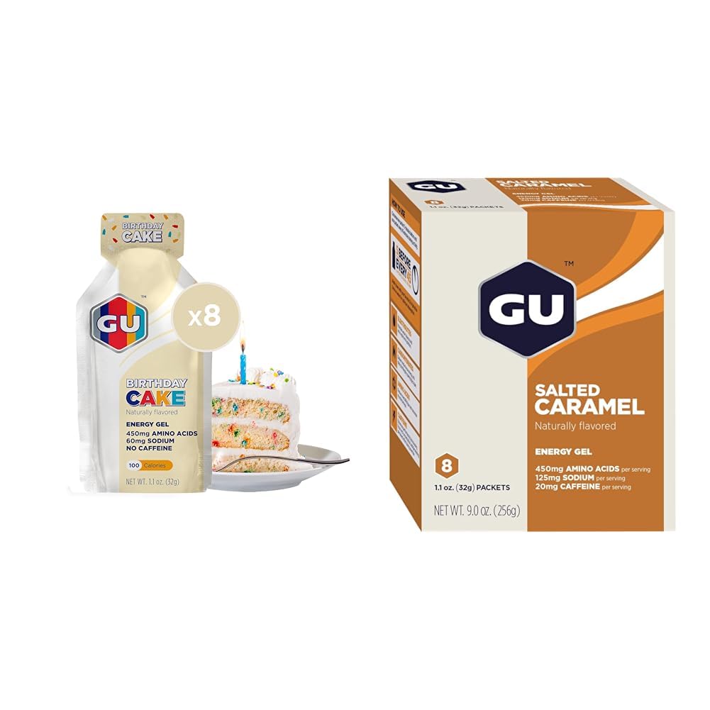 GU Energy Original Sports Nutrition Gel d'énergie, gâteau d'anniversaire de 8 mois et caramel salé de 8 mois