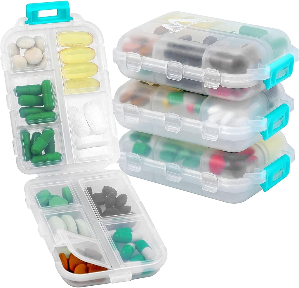 4PS Travel Pill Organizer with 164 Slice Labels,10 Compartiments Travel Pill Box Portable Polding Small Pill Case Daily Pill Conteneur utilisé pour transporter la médecine Organisateur par M MUchengbao (Blanc)