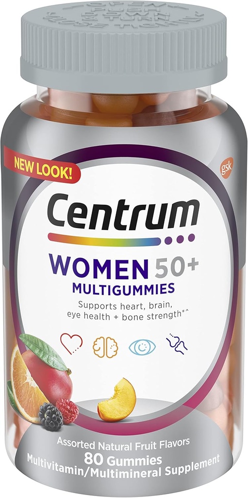 Centrum MultiGummies Gummy pour femmes 50 Plus, avec vitamine D3, B6 et B12, complément multivitamine/multiminérale - 80 Compte