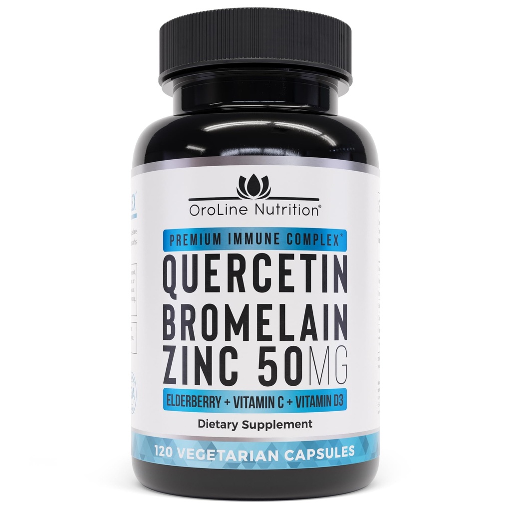 Supplément Quercetin 500mg avec la mûre aînée de Sambucus, le bromélain, la vitamine C, le zinc 50mg, et la vitamine D3 5000 UI - Antioxydants et immunitaires