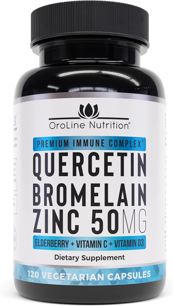 Supplément Quercetin 500mg avec la mûre aînée de Sambucus, le bromélain, la vitamine C, le zinc 50mg, et la vitamine D3 5000 UI - Antioxydants et immunitaires