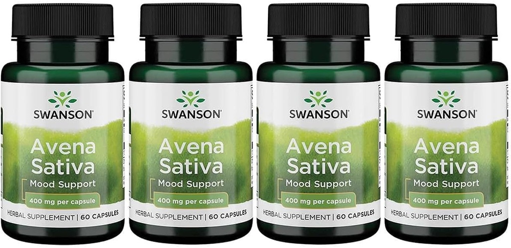 Swanson Premium Brand Full Spectrum Avena Sativa (Green Oat Grass) - Herbal Supplement Promoting Nervous System Health - Natural Formula Supporting Overall Wellness - (60 Capsules, 400mg Each) 4 Pack