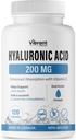 Supplément à l'acide hyaluronique 200mg - 120 gélules, avec vitamine C 100mg, santé articulaire et de la peau, non-OGM fermentation, sans gluten, tiers testé, formule biodisponible