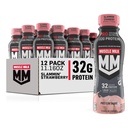 Muscle Lait Pro Nutrition avancée Protein Shake, Fraise de Slammin, 11.16 Fl Oz (paquet de 12), 32g Protéines, 1g Sucre, 16 Vitamines et minéraux, 5g Fibre