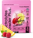 PoudreVitamine Electrolytes Poudre Plus (50 portions) Lémonade framboise Electrolyte Poudre Zéro Calorie Keto, 0 Sucre, Pas de Maltodextrine,1000mg Potassium,120mg Calcium,120mg Magnésium, Poudre d'hydratation