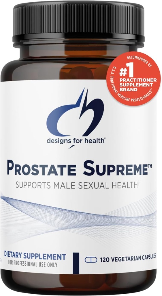 Designs for Health Saw Palmetto Prostate Supplément pour hommes - Prostate Supreme avec Saw Palmetto, DIM, Vitamines, Bouilloire, Zinc + Chrysine - Non-OGM, Sans soja (120 capsules)