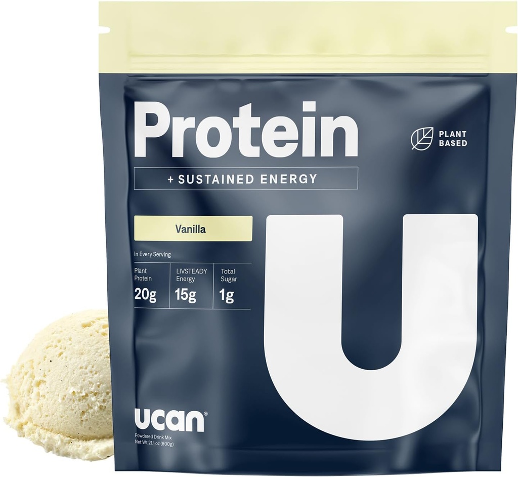 UCAN Énergie + Poudre de protéines végétales - Protéine végétale 20g de pois avec acides aminés AEA et PCCA - Poudre de protéines kéto - Pas d'ajout de sucre, sans gluten - Vanille - 12 portions