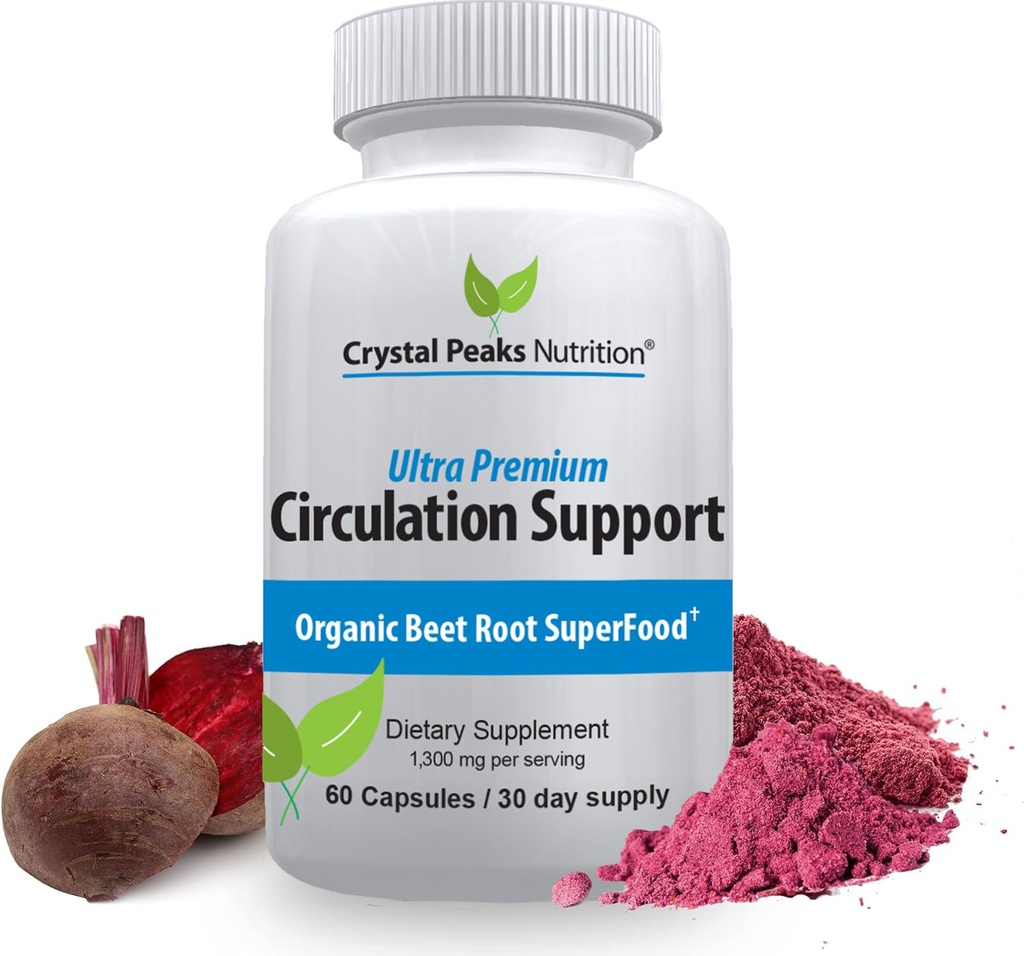 Extrait de poudre de betterave biologique pure - Circulation sanguine, favorise les artères et les veines, augmente la production d'oxyde nitrique. 1300mg, 60 gélules de Veggie
