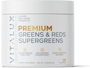 VITALUX=" #1 Rated Premium Greens & Reds Superfood Powder"="Immune Function, Ajout d'antioxydants, Charged w/ Enzymes digestifs"="17 ingrédients puissants" 3ème partie testée, Vegan + USA Made - 28 Jours