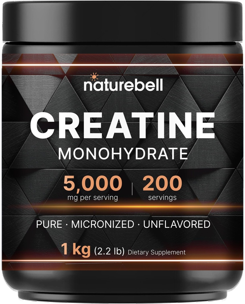 NatureBell poudre monohydratée de créatine 1000g, 5 000mg par portion, 200 portions (2.2 lb)