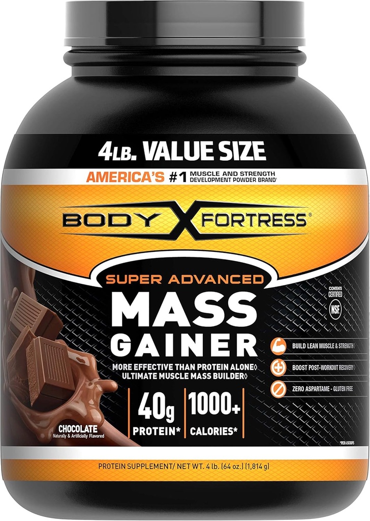 Fortress Corps Super Advanced Mass Gainer, Chocolate Protein Plus Calories Surplus pour la Mass Gain musculaire Soutien 1-4lb. Jaune