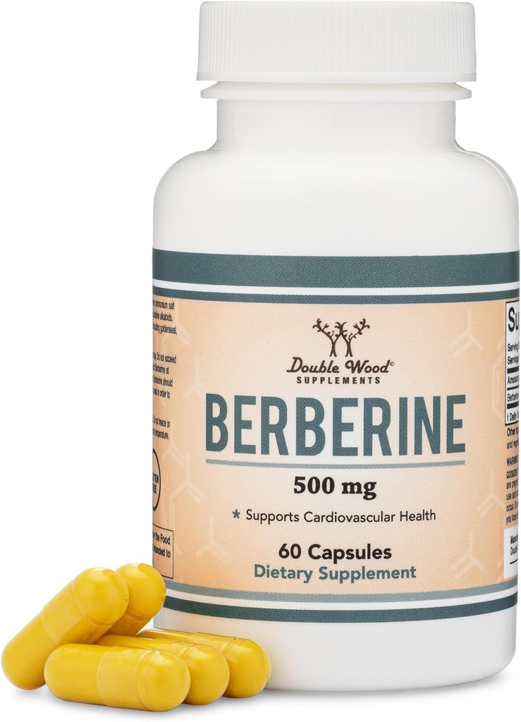 Supplément Berberine 500mg, 60 Capsules (Troisième partie testée, non-OGM, sans gluten, sans végétalien) Activateur AMPK - Berberine HCL pour la santé cardiovasculaire par double bois