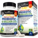 BioSchwartz Supplément nutritionnel probiotique quotidien - 40 milliards d'UFC pour la santé de la gueule - Probiotiques pour les hommes et les femmes - Santé digestive avec Astragalus et Lactobacillus - Étagère stable - 60 Compte