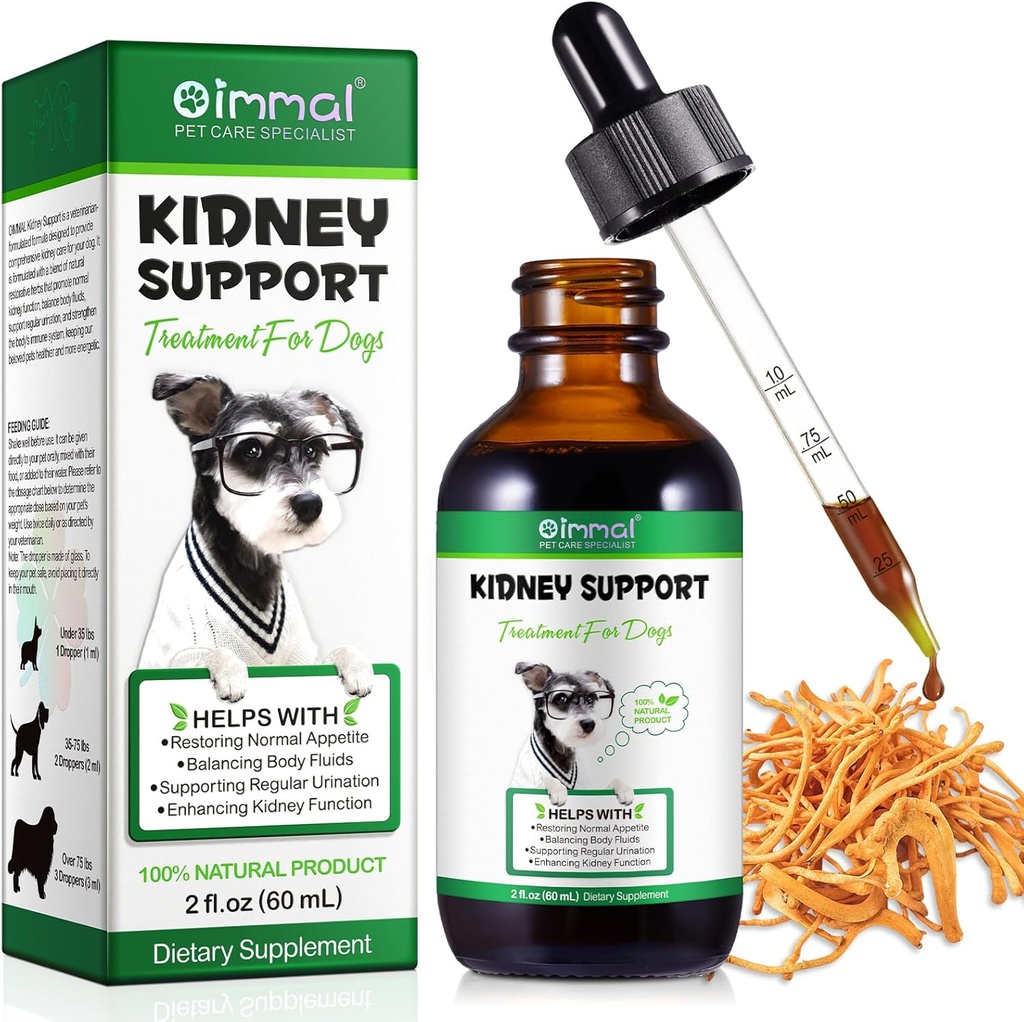 Soutien du rein pour chiens,60ML, supplément de soutien Kidney traite, soutient la fonction de santé immunitaire et urinaire et rénale et l'urine régulière,100% supplément naturel à base de plantes