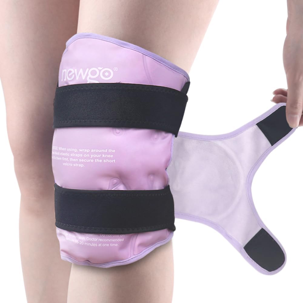 NEWGO Ice Pack pour chirurgie de remplacement du genou, gel réutilisable Cold Pack Wrap autour entier Knee Ice Pack Wrap pour blessures, Meniscus Tear, ACL, Gonflement - Violet