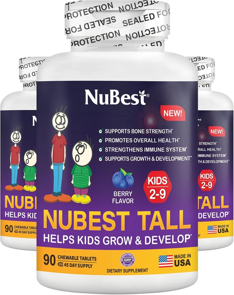 NuBest Tall Kids - Vitamines pour tout-petits et Vitamines pour les enfants de 2 à 9 ans - Soutenir la force osseuse, la santé globale et l'immunité - Formes animales - 270 comprimés de baies à croquer