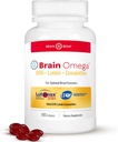 Oméga Brain avec Lutéine et Zeaxanthin – Supplément Oméga 3 pour la santé du cerveau, du coeur et des yeux – 460 mg DHA, 90 mg EPA, Lutéine et Zeaxanthin – 180 Softgels (90 portions)