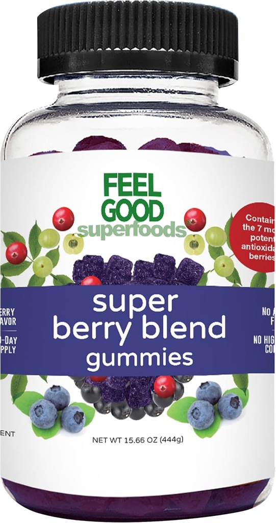 Superaliments Super Berry Multivitamine Suppléments, Acai, Amla, Lingonberry, Maqui, Bilberry et Aronia Berry Gummies, Berry Flavor, Vegan, Non-OGM, 60 Comte