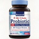 Bonawell Probiotics 120 milliards CFU 32 souches avec prébiotiques, enzymes digestives pour la santé des Guts, 3-en-1 probiotique quotidien, plateau-stable, libération retardée, 30 capsules de légumes