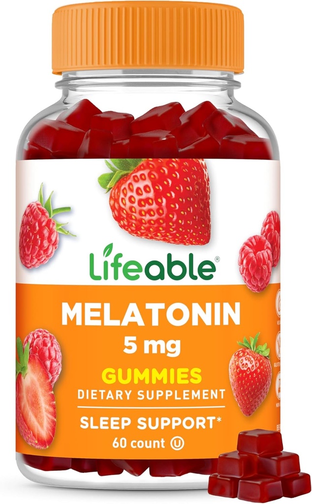 Mélatonine vivace 5mg Gummées de sommeil de grande dégustation pour les adultes peuvent aider à tomber et rester Asleep de sommeil végétarien Gummées de sommeil pour les adultes, les hommes, les femmes 60 Mélatonine Gummées 5mg